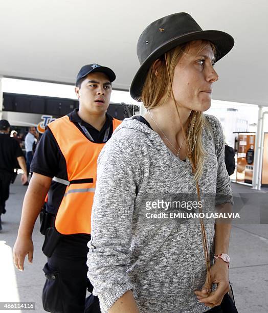 Swiss snowboarder Anne-Flore Marxer is seen in Ezeiza international airport in Buenos Aires before her depart on March 13, 2015. Four top French...