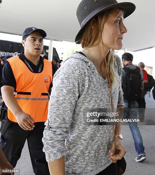 Swiss snowboarder Anne-Flore Marxer is seen in Ezeiza international airport in Buenos Aires before her depart on March 13, 2015. Four top French...