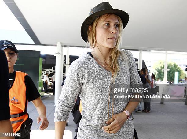 Swiss snowboarder Anne-Flore Marxer is seen in Ezeiza international airport in Buenos Aires before her depart on March 13, 2015. Four top French...