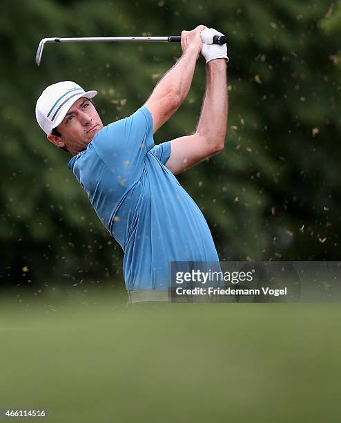 Peter Tomasulo of the USA hits a shot during the second round of the 2014 Brasil Champions Presented by HSBC at the Sao Paulo Golf Club on March 13,...