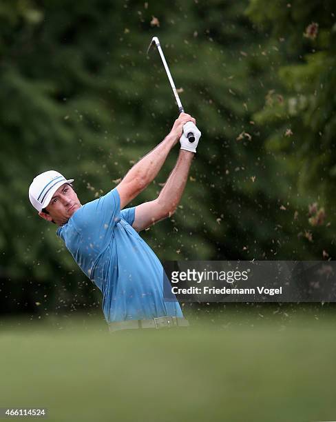 Peter Tomasulo of the USA hits a shot during the second round of the 2014 Brasil Champions Presented by HSBC at the Sao Paulo Golf Club on March 13,...