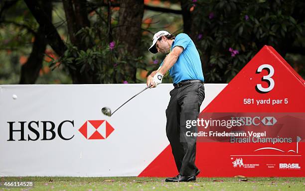 Mathew Goggin of the USA hits a shot during the second round of the 2014 Brasil Champions Presented by HSBC at the Sao Paulo Golf Club on March 13,...