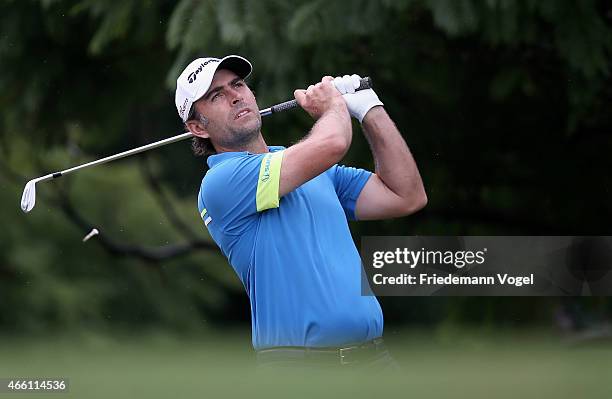 Mathew Goggin of the USA hits a shot during the second round of the 2014 Brasil Champions Presented by HSBC at the Sao Paulo Golf Club on March 13,...