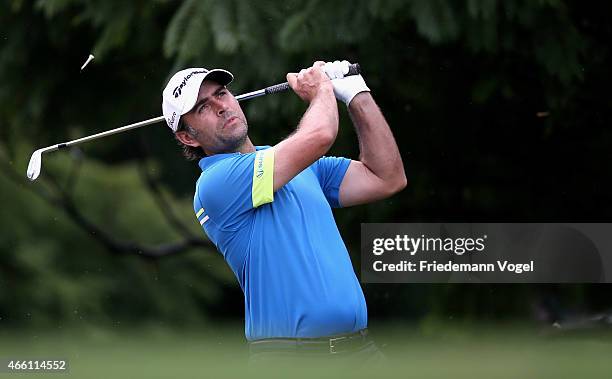 Mathew Goggin of the USA hits a shot during the second round of the 2014 Brasil Champions Presented by HSBC at the Sao Paulo Golf Club on March 13,...