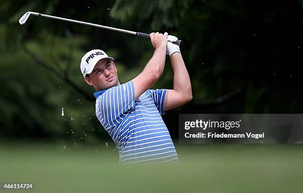 Brad Schneider of the USA hits a shot during the second round of the 2014 Brasil Champions Presented by HSBC at the Sao Paulo Golf Club on March 13,...