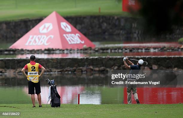 Andrew Landry of the USA hits a shot during the second round of the 2014 Brasil Champions Presented by HSBC at the Sao Paulo Golf Club on March 13,...