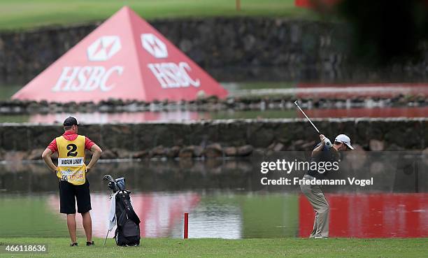 Andrew Landry of the USA hits a shot during the second round of the 2014 Brasil Champions Presented by HSBC at the Sao Paulo Golf Club on March 13,...