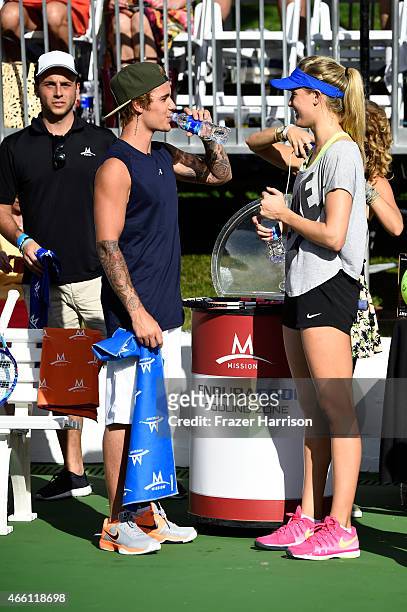 Justin Bieber and Eugenie Bouchard attend the 11th Annual Desert Smash Hosted By Will Ferrell Benefiting Cancer For College at La Quinta Resort and...