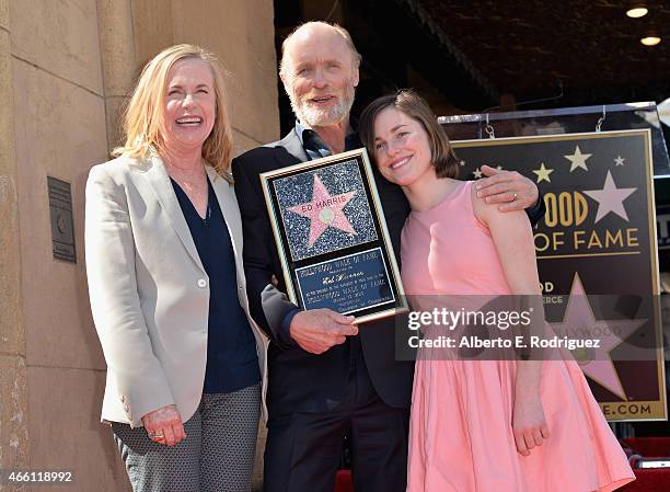 Actress Amy Madigan, actor Ed Harris and Lily Harris attend a ceremony honoring Ed Harris with the 2,546th Star on the Hollywood Walk Of Fame on...