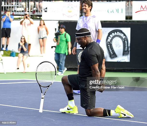 Actokevin Hart and tennis pro, Fernando Verdasco,play tennis at the 11th Annual Desert Smash Hosted By Will Ferrell Benefiting Cancer For College at...