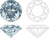 Different angles of a diamond in color and black and white