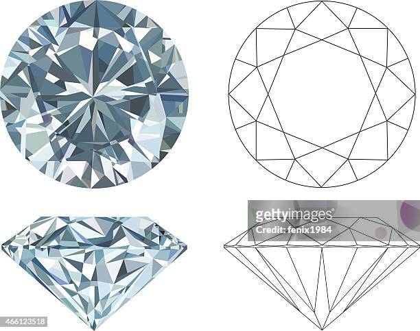 different angles of a diamond in color and black and white - diamond gemstone stock illustrations