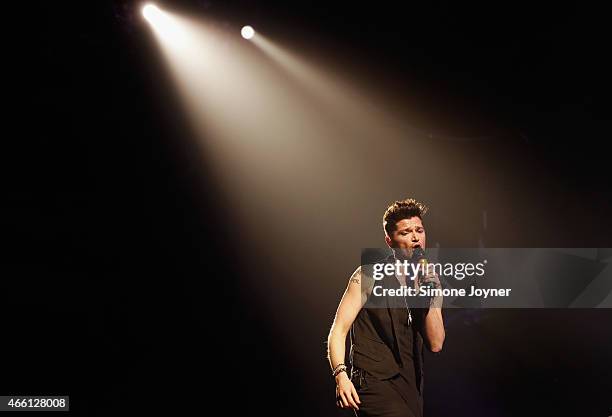 Danny O'Donoghue of The Script performs live on stage at The O2 Arena on March 13, 2015 in London, England.