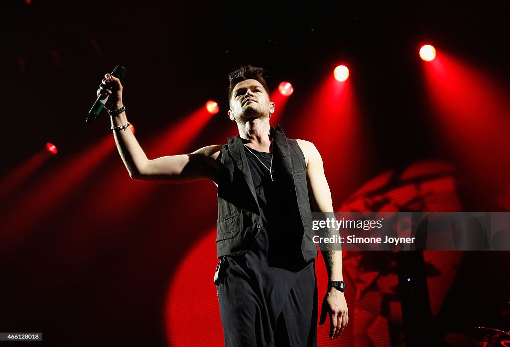 Danny Script Danny O'Donoghue of The Script performs live on stage at The O2 Arena ...