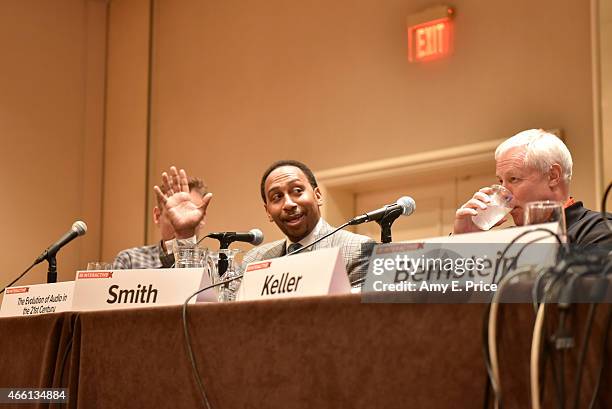 Colin Cowherd, Stephen A. Smith, and Traug Keller speak onstage at 'The Evolution of Audio in the 21st Century' during the 2015 SXSW Music, Film +...