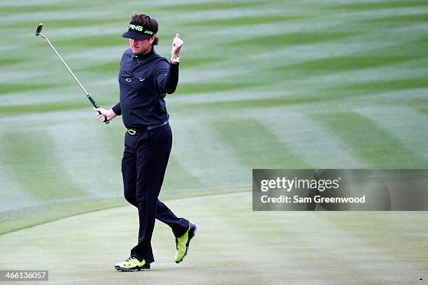 Bubba Watson reacts after making a birdie on the 8th hole during the second round of the Waste Management Phoenix Open at TPC Scottsdale on January...