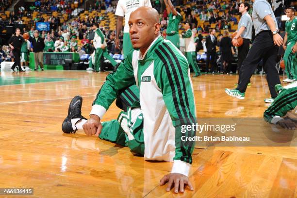 Keith Bogans of the Boston Celtics warms up before the game against the Denver Nuggets on December 6, 2013 at the TD Garden in Boston, Massachusetts....