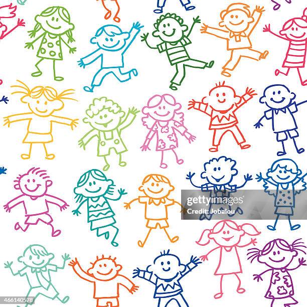 ilustraciones, imágenes clip art, dibujos animados e iconos de stock de seamless monada niños - escuela preescolar