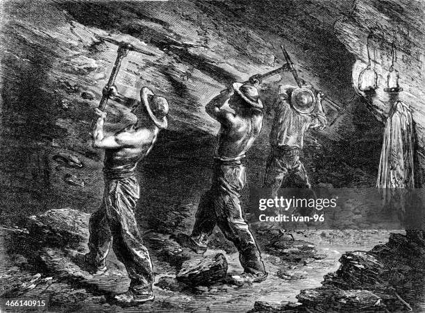 miners in a coal-mine - flashlight stock illustrations