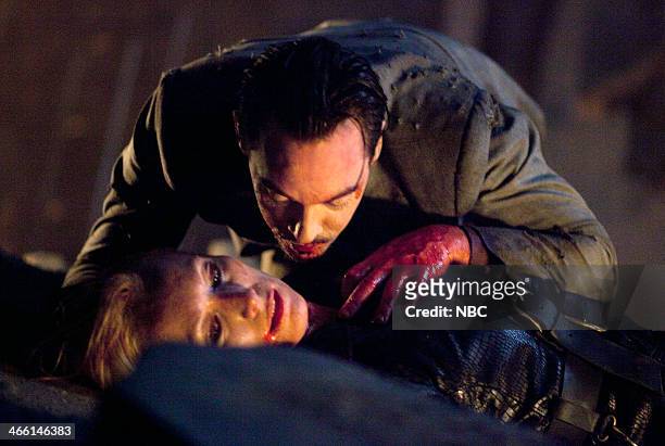 Let There Be Light" Episode 110 -- Pictured: Victoria Smurfit as Lady Jayne Wetherby, Jonathan Rhys Meyers as Alexander Grayson --
