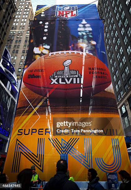 Fans participate in the festivities on Super Bowl Boulevard in Times Square prior to Super Bowl XLVIII on January 31, 2014 in New York City. Super...