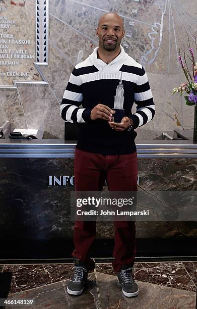 Matt Forte of the Chicago Bears lights The Empire State Building on January 31, 2014 in New York City.