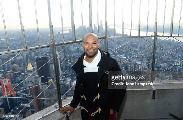 Matt Forte of the Chicago Bears lights The Empire State Building on January 31, 2014 in New York City.