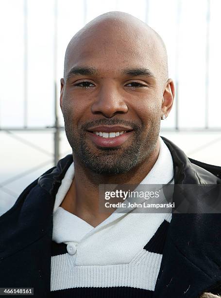 Matt Forte of the Chicago Bears lights The Empire State Building on January 31, 2014 in New York City.