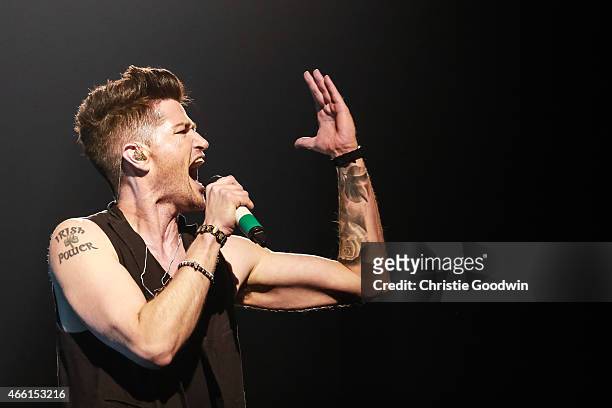 Danny O'Donoghue of The Script performs on stage at The O2 Arena on March 13, 2015 in London, United Kingdom.