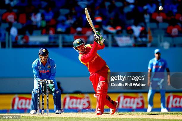 Brendan Taylor of Zimbabwe bats during the 2015 ICC Cricket World Cup match between India and Zimbabwe at Eden Park on March 14, 2015 in Auckland,...