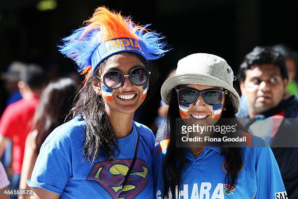 Fans prepare for the action during the 2015 ICC Cricket World Cup match between India and Zimbabwe at Eden Park on March 14, 2015 in Auckland, New...