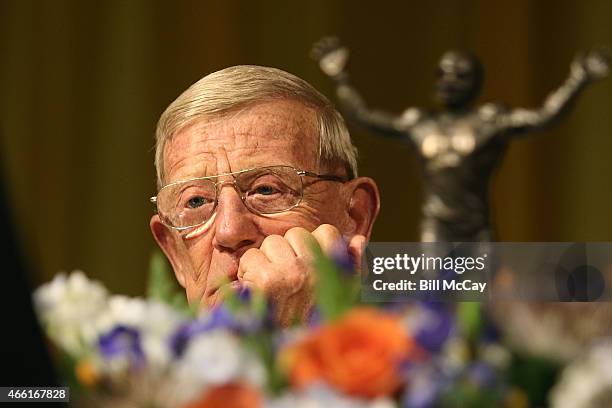 Lou Holtz winner of the Reds Bagnell Award for contribution to the game of Football attends the 78th Annual Maxwell Football Club Awards Gala at the...