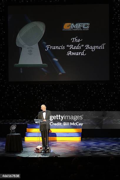 Lou Holtz winner of the Reds Bagnell Award for contribution to the game of Football attends the 78th Annual Maxwell Football Club Awards Gala at the...