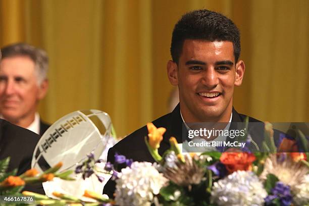 Marcus Mariota winner of the Maxwell Award for College Player of the Year attends the 78th Annual Maxwell Football Club Awards Gala at the Tropicana...