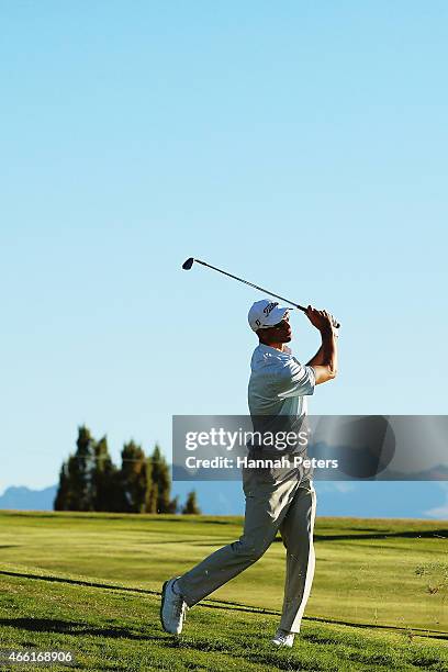 Jordan Zunic of Australia plays a shot during day three of the New Zealand Open at The Hills Golf Club on March 14, 2015 in Queenstown, New Zealand.