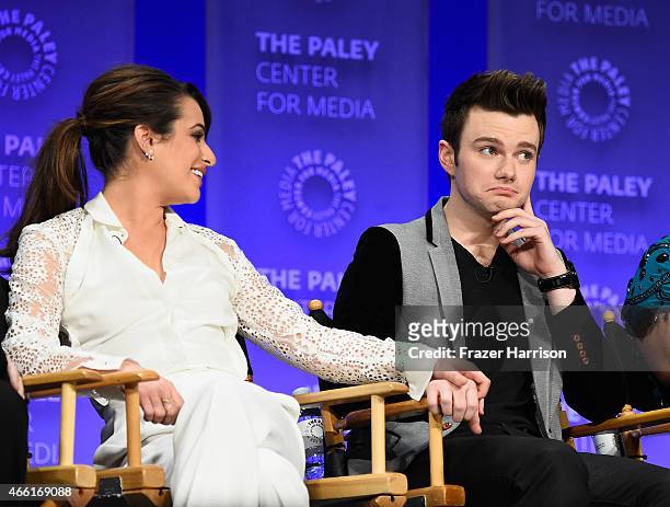 Actors Lee Michele and Chris Colfe on stage at The Paley Center For Media's 32nd Annual PALEYFEST LA - "Glee" at Dolby Theatre on March 13, 2015 in...