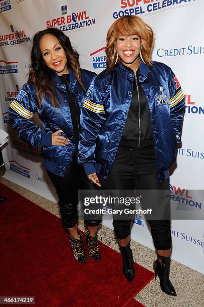 Erica Atkins-Campbell and Tina Atkins-Campbell of gospel duo Mary Mary attend the Super Bowl Gospel Celebration 2014 on January 31, 2014 in New York...