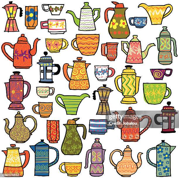 tea coffee pot fair - commercial kitchen no people stock illustrations