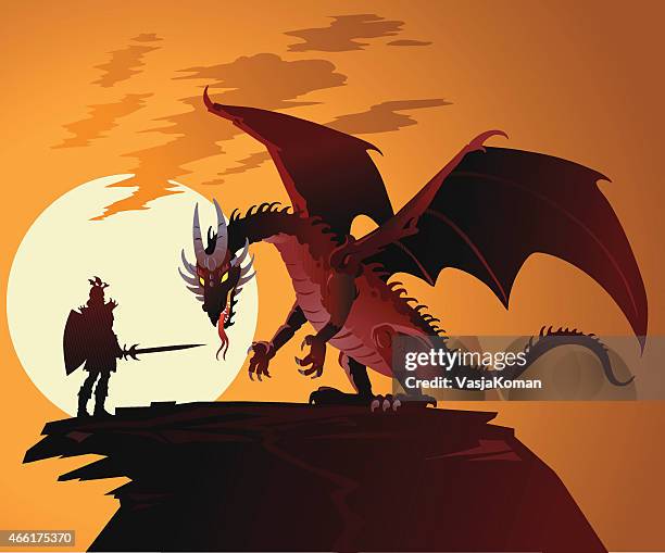 märchen dragon gegen dragonslayer - ritter stock-grafiken, -clipart, -cartoons und -symbole