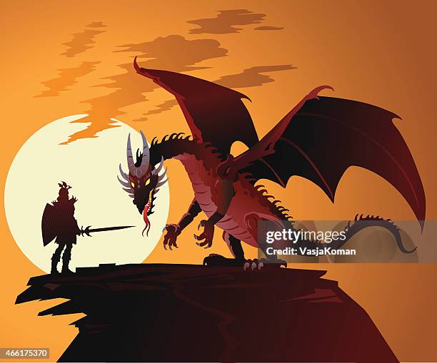 ilustrações, clipart, desenhos animados e ícones de conto de fadas dragon contra dragonslayer - dragão