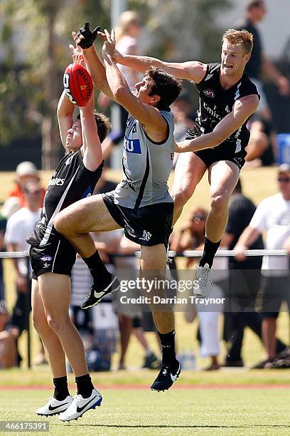 Quinten Lynch attempts to mark the ball during a Collingwood Magpies AFL pre-season intra-club match at Olympic Park on February 1, 2014 in...