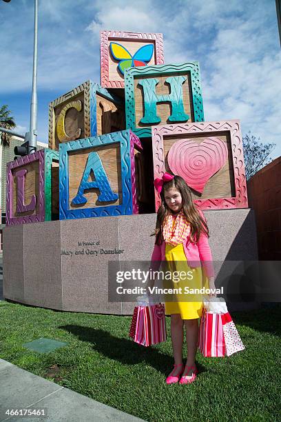 Actress Addison Riecke visits and brings gifts to patients at the Pediatric Rehabilitative Medicine Unit at Children's Hospital Los Angeles on...
