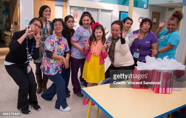 Actress Addison Riecke visits and brings gifts to patients at the Pediatric Rehabilitative Medicine Unit at Children's Hospital Los Angeles on...