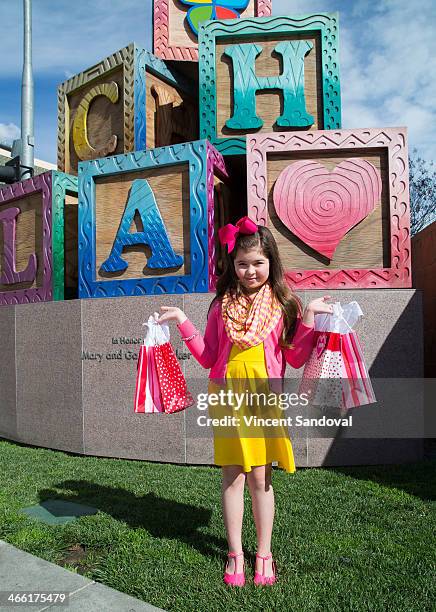 Actress Addison Riecke visits and brings gifts to patients at the Pediatric Rehabilitative Medicine Unit at Children's Hospital Los Angeles on...