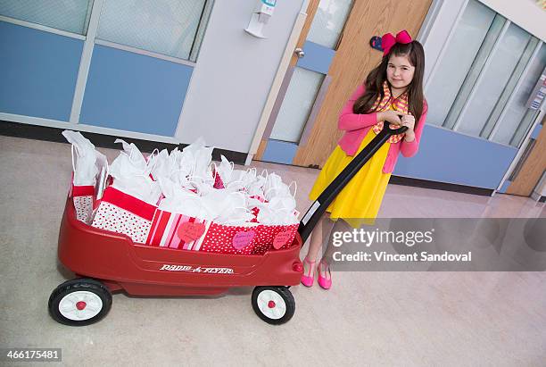 Actress Addison Riecke visits and brings gifts to patients at the Pediatric Rehabilitative Medicine Unit at Children's Hospital Los Angeles on...