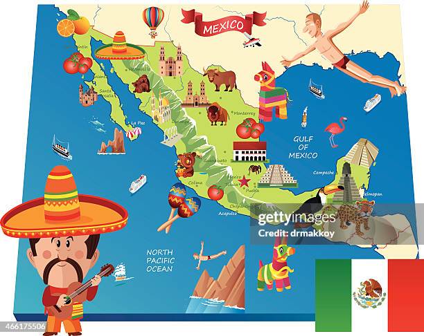 mexico cartoon map - mexico city landmark stock illustrations