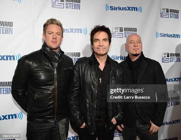 Musicians Scott Underwood, Pat Monahan and Jimmy Stafford of the band Train attend "Howard Stern's Birthday Bash" presented by SiriusXM, produced by...