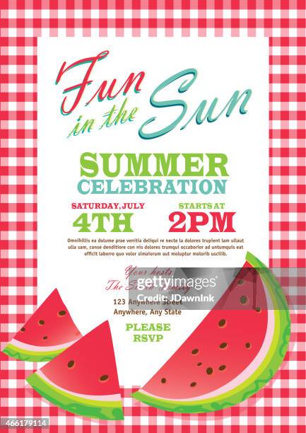 retro summer party template invitation design - picnic tablecloth stock illustrations