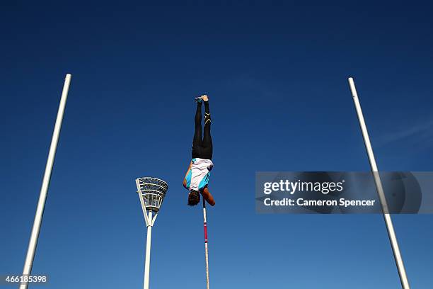 Jack Hicking of New South Wales competes in the mens pole vault during the Sydney Track Classic at Sydney Olympic Park on March 14, 2015 in Sydney,...