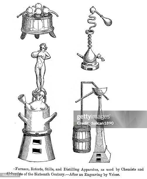 alchemist's equipment - distillery still stock illustrations